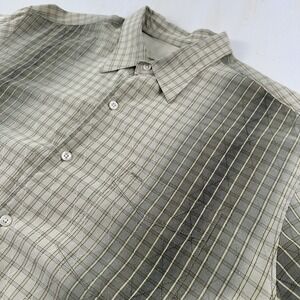VTG Tommy Bahama Silk Shirt Men XL Cotton Green Diamond Weave Shadow Plaid‎